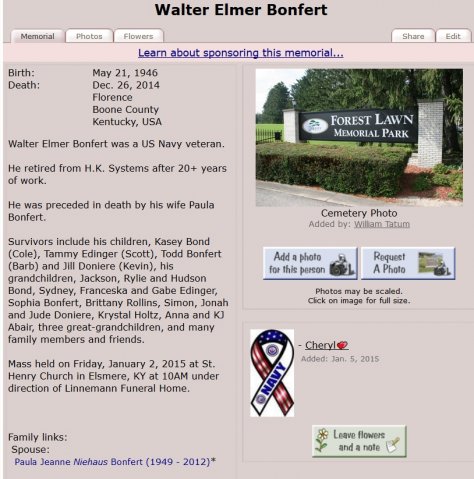 Bonfert Walter Elmer 1946-2014 Friedhof
